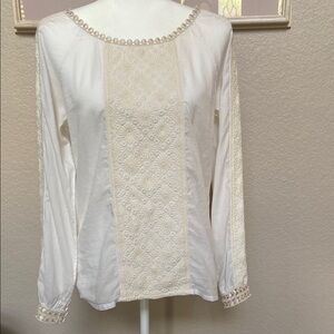 Tory Burch Elegant White Embroidered Blouse, size 6
